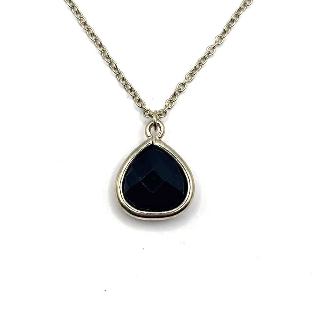 Antique Gold Necklace with Black Tear Drop Pendant